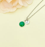 Jade Necklace, Natural Green Jade Charm, Valentine Gift, Personized Initial Necklace, N5013