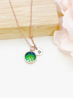 Rose Gold Mermaid Necklace, Mermaid Scale Charm, Birthday Gift, Personized Initial Necklace, N5016