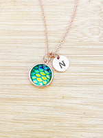 Rose Gold Mermaid Necklace, Mermaid Scale Charm, Birthday Gift, Personized Initial Necklace, N5016