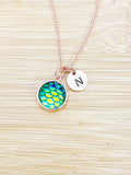 Rose Gold Mermaid Necklace, Mermaid Scale Charm, Birthday Gift, Personized Initial Necklace, N5016
