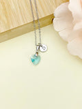 Aquamarine Heat Necklace, Valentine Gift, Birthday Gift, Personized Initial Necklace, N5017