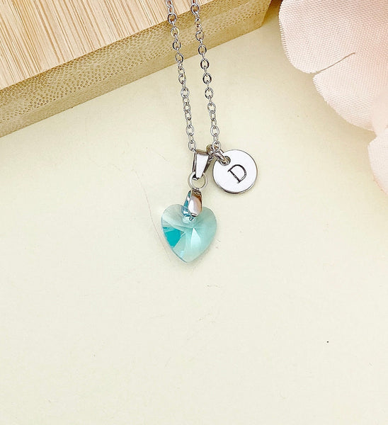 Aquamarine Heat Necklace, Valentine Gift, Birthday Gift, Personized Initial Necklace, N5017