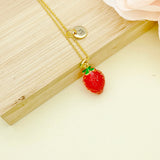 Strawberry Necklace, Fruit Red Strawberry Charm, Valentine Gift, Birthday Gift, Personized Initial Necklace, N4721B