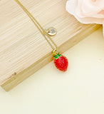 Strawberry Necklace, Fruit Red Strawberry Charm, Valentine Gift, Birthday Gift, Personized Initial Necklace, N4721B