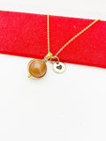 Sunstone Necklace, Natural Gemstone, Valentine Gift, Birthday Gift, Personized Initial Necklace, N5023