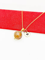 Sunstone Necklace, Natural Gemstone, Valentine Gift, Birthday Gift, Personized Initial Necklace, N5023