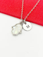 Hamsa Hand Necklace, Imitation Opal Necklace, Valentine Gift, Birthday Gift, Personized Initial Necklace, N5024
