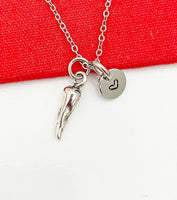 Hot Chili Pepper Necklace, Cheerleader Team Gifts Valentine Gift, Birthday Gift, Personized Initial Necklace, N5025