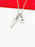 Hot Chili Pepper Necklace, Cheerleader Team Gifts Valentine Gift, Birthday Gift, Personized Initial Necklace, N5025