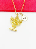 Menorah Necklace, Gold Candlestick Charm Peace Jewelry Gift, Birthday Gift, Personized Initial Necklace, N5026