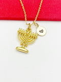 Menorah Necklace, Gold Candlestick Charm Peace Jewelry Gift, Birthday Gift, Personized Initial Necklace, N5026