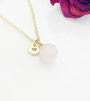 Rose Quartz Necklace, Natural Gemstone, Valentine Gift, Birthday Gift, Personized Initial Necklace, N5027