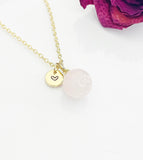 Rose Quartz Necklace, Natural Gemstone, Valentine Gift, Birthday Gift, Personized Initial Necklace, N5027