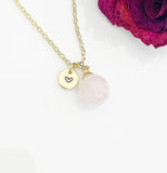 Rose Quartz Necklace, Natural Gemstone, Valentine Gift, Birthday Gift, Personized Initial Necklace, N5027