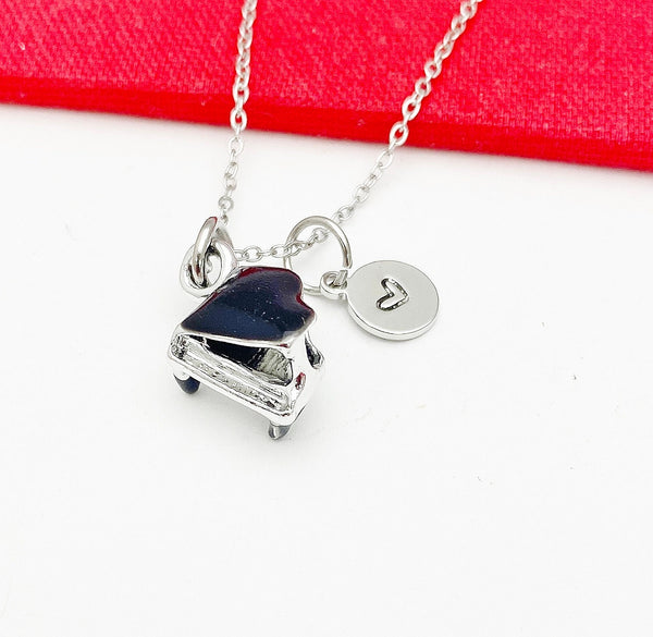 Grand Piano Necklace, Piano Music Gifts, Valentine Gift, Birthday Gift, Personized Initial Necklace, N5028