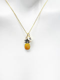 Gold Pineapple Initial Necklace, Tropical Fruit Gift