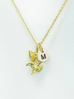 Gold Eagle Necklace, Birthday Gift, Personized Initial Necklace, KN348