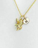 Gold Eagle Necklace, Birthday Gift, Personized Initial Necklace, KN348