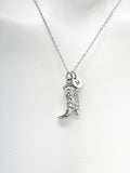 Cowboy Cowgirl Boot Necklace, Silver Boot Charms, Valentine Gift, Birthday Gift, Personized Initial Necklace, N5041