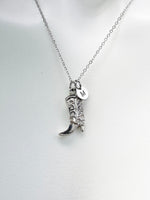 Cowboy Cowgirl Boot Necklace, Silver Boot Charms, Valentine Gift, Birthday Gift, Personized Initial Necklace, N5041