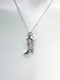 Cowboy Cowgirl Boot Necklace, Silver Boot Charms, Valentine Gift, Birthday Gift, Personized Initial Necklace, N5041