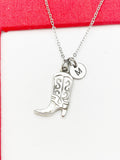 Cowboy Cowgirl Boot Necklace, Silver Boot Charms, Valentine Gift, Birthday Gift, Personized Initial Necklace, N5041