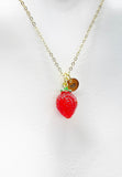 Red Strawberry Necklace, Girlfriends Gift, Birthday Gift, Personized Initial Necklace, N4721A