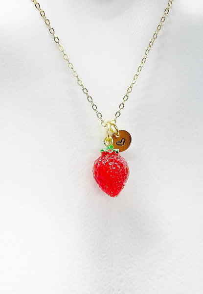Red Strawberry Necklace, Girlfriends Gift, Birthday Gift, Personized Initial Necklace, N4721A