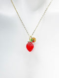 Red Strawberry Necklace, Girlfriends Gift, Birthday Gift, Personized Initial Necklace, N4721A