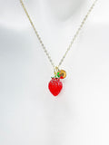 Red Strawberry Necklace, Girlfriends Gift, Birthday Gift, Personized Initial Necklace, N4721A
