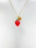 Red Strawberry Necklace, Girlfriends Gift, Birthday Gift, Personized Initial Necklace, N4721A
