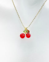 Cherry Necklace, Foodie Gift, Girlfriends Gift, Birthday Gift, Personized Initial Necklace, N5047