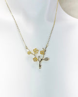 Japanese Cherry Blossom Necklace, Peach Plum Blossom Flower Twigs Branch, Gold Necklace, N5102