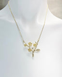 Japanese Cherry Blossom Necklace, Peach Plum Blossom Flower Twigs Branch, Gold Necklace, N5102