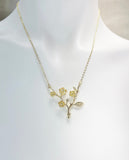 Japanese Cherry Blossom Necklace, Peach Plum Blossom Flower Twigs Branch, Gold Necklace, N5102