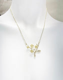 Japanese Cherry Blossom Necklace, Peach Plum Blossom Flower Twigs Branch, Gold Necklace, N5102