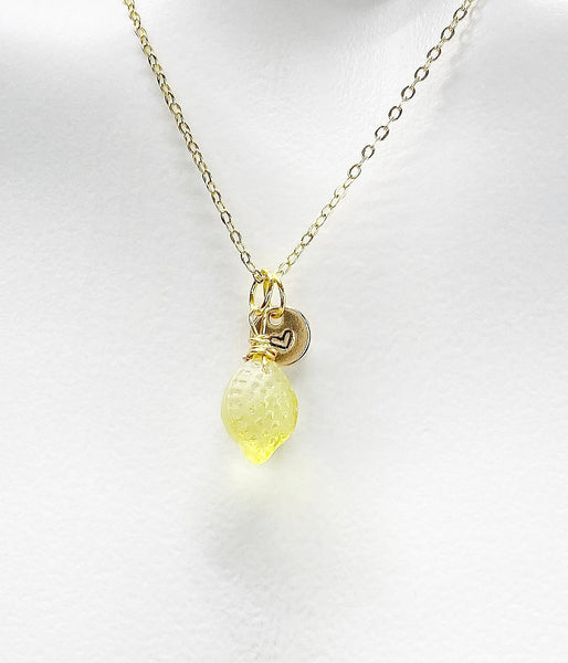 Lemon Necklace, Foodie Gift, Girlfriends Gift, Birthday Gift, Personized Initial Necklace, N5052