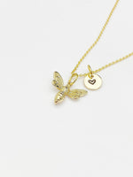 Bee Necklace, Gold Bee Necklace, Girlfriends Gift, Birthday Gift, Personized Initial Necklace, N5058