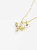 Bee Necklace, Gold Bee Necklace, Girlfriends Gift, Birthday Gift, Personized Initial Necklace, N5058