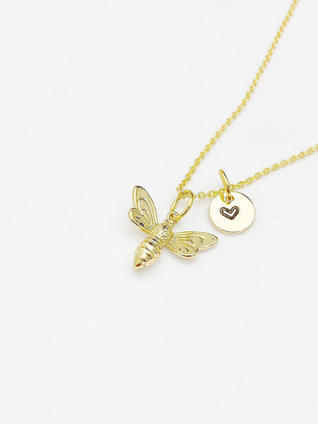Bee Necklace, Gold Bee Necklace, Girlfriends Gift, Birthday Gift, Personized Initial Necklace, N5058