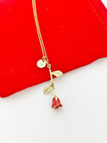 Valentine Gift for Girlfriends, Gold Red Rose Necklace, Personized Gift, Delicate, Dainty, Simple Necklace, Minimalist Necklace, N5110