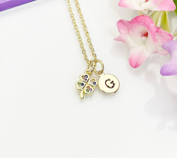 Clover Necklace, Cubic Zirconia Clover Jewelry, Delicate, Dainty, Simple, Minimalist, Gold Chain Necklace, N5061