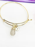 Agate Bracelet, Gray Natural Agate Gemstone Jewelry, Simple Gold Bracelet, N5066
