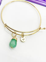 Agate Bracelet, Green Natural Agate Gemstone Jewelry, Simple Gold Bracelet, N5068