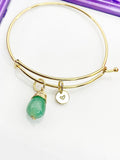 Agate Bracelet, Green Natural Agate Gemstone Jewelry, Simple Gold Bracelet, N5068