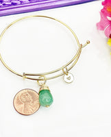 Agate Bracelet, Green Natural Agate Gemstone Jewelry, Simple Gold Bracelet, N5068