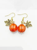 Orange Pumpkin Maple Leaf Earrings, Fall Autumn Gift, Halloween Earrings, N5080