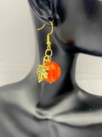 Orange Pumpkin Maple Leaf Earrings, Fall Autumn Gift, Halloween Earrings, N5080