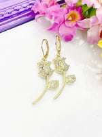 Rose Earrings, Gold Stainless Steel Hypoallergenic Earrings, N5083