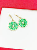 Lime Earrings, Green Lime Lemon Jewelry, Gold Stainless Steel Hypoallergenic Earrings, N5090